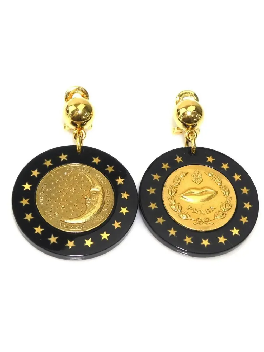 Auth Prada Earrings Black/Gold #280445P25B